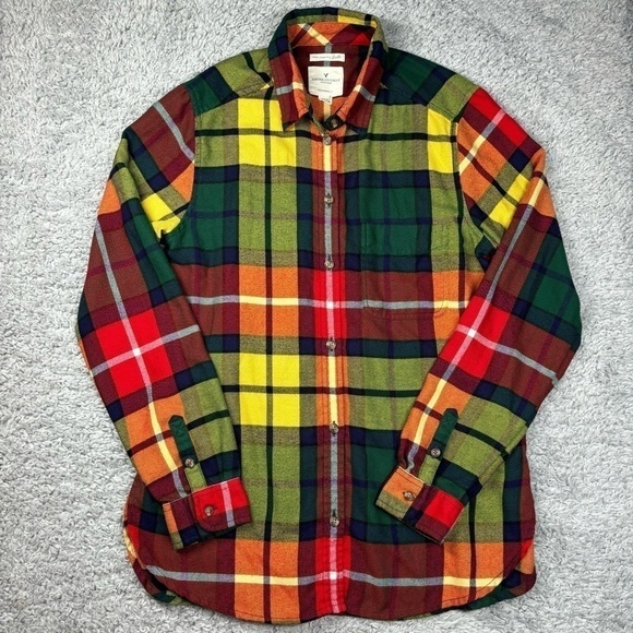American Eagle Shirt Womens Small Button Up Plaid Flannel Soft Layering Outdoors - Picture 1 of 4